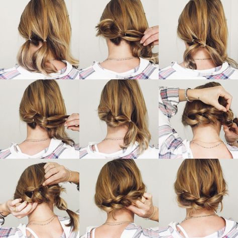 Low side pull through braid. Another Easy lob hair do. Wahoo! Side Pull Through Braid, Goldfish Kiss, Side Ponytails, Side Updo, Hair Updos Tutorials, Pull Through Braid, Updo Tutorial, Lob Hairstyle, Short Hair Updo