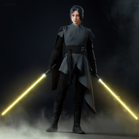 Jedi Sentinel, Jedi Armor, Female Jedi, Jedi Outfit, Geometry Nodes, Jedi Cosplay, Jedi Art, Grey Jedi, Star Wars Light