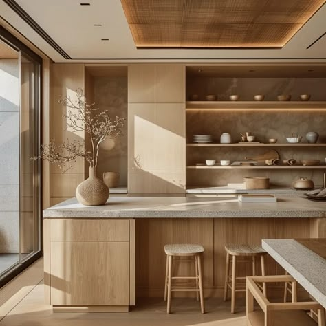 30 Essential Elements for Designing the Perfect Japandi Kitchen Japandi Pantry, Japandi Hardwood Floor, Kitchen Set Japandi, Japandi Kitchen With Window, Japandi Style Kitchen Black, Japandi Open Kitchen, Japandi Kitchen Island, Cuisine Japandi, Kitchen Design Minimalist