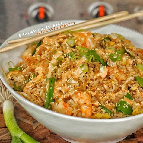 Betty’s Shrimp Fried Rice Griddle Cooking Recipes, Shrimp Fried Rice Recipe, Shrimp Fried Rice, Shrimp And Asparagus, Snow Peas, Campfire Food, Frozen Veggies, Fried Rice Recipe, Top Recipes