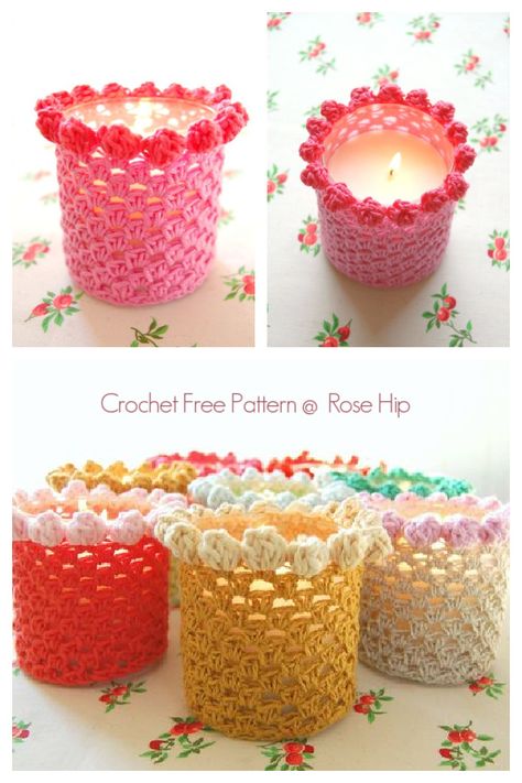 Crochet Tealight Holder, Crochet Candle Cozy Free Pattern, Crochet Vase Holder, Crochet Stationary, Crochet Candle Holder Pattern, Crochet Candle Cozy, Crochet Candle Holder, Crochet Centerpiece, Candle Reuse