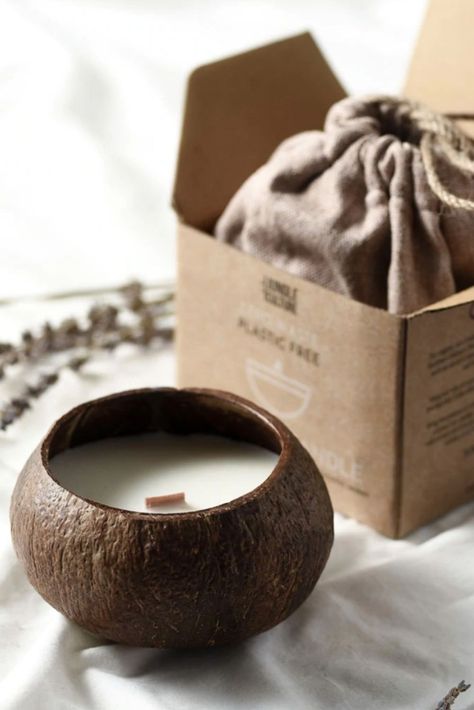 Candle Box Design, Candle Pack, Coconut Shell Candle, Coconut Candles, Tropical Candles, Aromatherapy Gift Set, Natural Candle Scents, Coconut Cups, Candle Diy