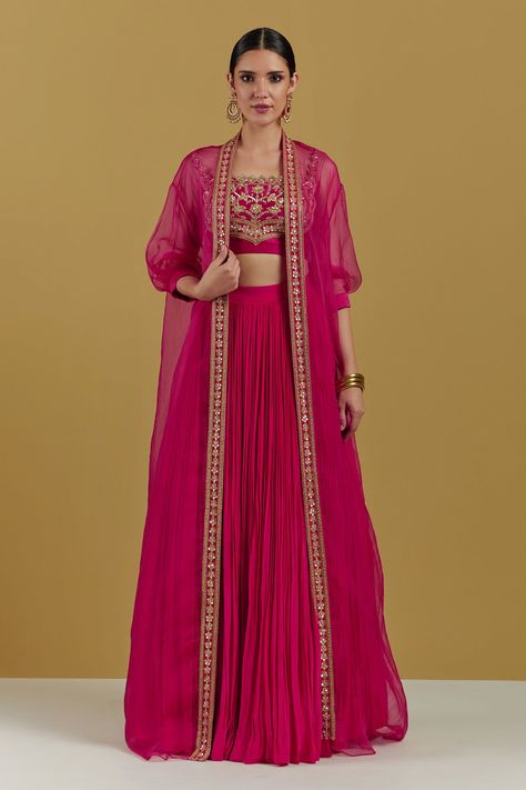 Shop for these amazing collections of Magenta Crepe Plain Pleated Lehenga Skirt For Women by Ikshita Choudhary online at Aza Fashions. Pleated Lehenga, Haldi Outfits, Trendy Outfits Indian, Crop Top Skirt Set, Gaun Fashion, Patterned Crop Top, Embroidered Crop Tops, Lehenga Skirt, Indian Dresses Traditional