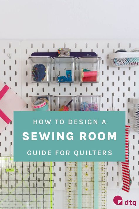 Design a sewing room you will love with our sewing room ideas on a budget. Get inspired by the tricks we used in our quilting room! Quilt Room Layout Design, Sewing Room Desk Ideas, Sewing Room Ideas Aesthetic, Quilting Room Pegboard Ideas, Sewing Room Ideas On A Budget, Longarm Sewing Room Ideas, Sewing Room Organisation, Sewing Room Setup, Sewing Room Ideas Layout Work Stations