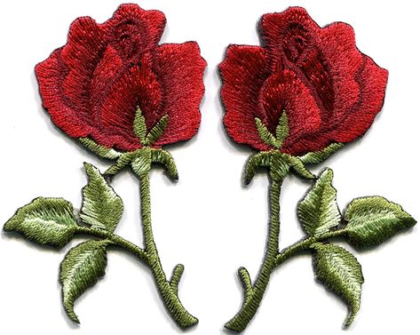 Deep Red Roses, Rose Patch, Patch Jacket, Hot Pink Roses, Rose Applique, Floral Patches, Iron On Fabric, Patches And Pins, Bouquet Design