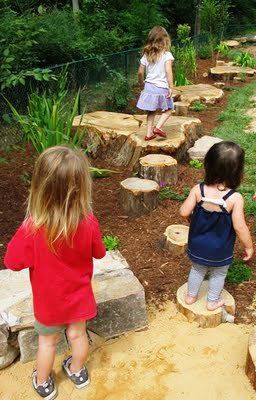 So many great ideas for a natural play area, stumps enclosing a sand area, curvy stump trail for following, and more! Natural Play Spaces, Outdoor Play Space, Outdoor Play Spaces, Play Garden, Fantasy Garden, Outdoor Play Areas, Kids Outdoor Play, Sensory Garden, Outdoor Play Area