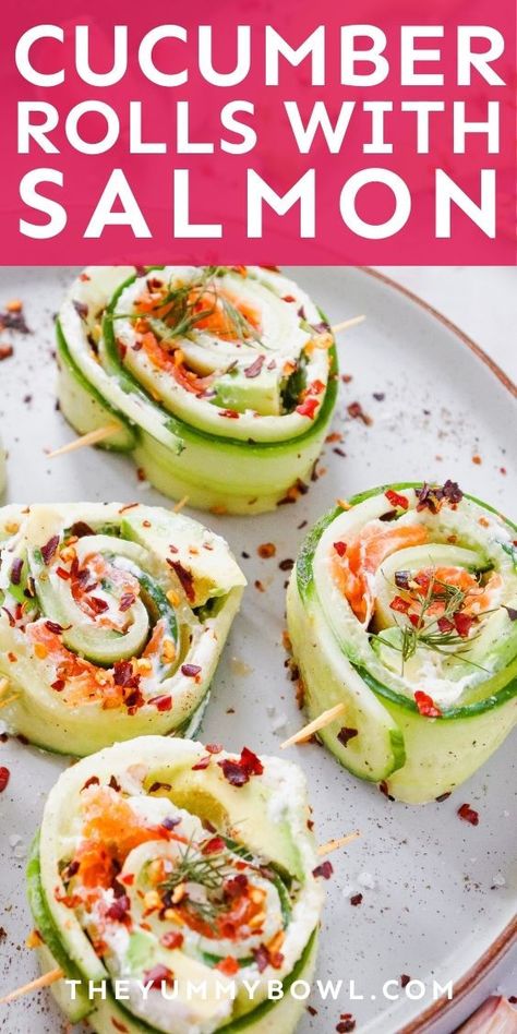 These Easy Cucumber Rolls with salmon are a fantastic way to enjoy a healthy and delicious snack! With a flavorful cream cheese filling and fresh veggies, they’re a hit at any gathering. #CucumberRolls #HealthySnacks #AppetizerIdeas #EasyRecipes #PartyFood Salmon Roll Ups, Salmon Avocado Cucumber, Cucumber Salmon, Party Dinner Recipes, Cream Cheese Roll Ups, Cucumber Cream Cheese, Salmon Casserole, Vegetarian Drinks, Cheese Roll Ups