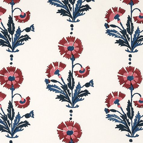 Dianthus Hand Block Print - Indigo & Iron Fabric | Schumacher English Aesthetic, Flame Test, Indian Colours, Schumacher Fabric, Block Print Fabric, Hand Block Print, Block Printing Fabric, Fabric Samples, Print Fabric