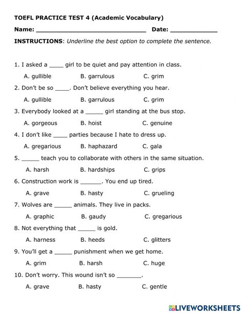 Random Vocabulary online worksheet for Upper Intermediate. You can do the exercises online or download the worksheet as pdf. Vocabulary Practice Worksheets, Vocabulary Worksheets Intermediate, English Vocabulary Worksheets, Toefl Preparation, English Liveworksheet, Toefl Vocabulary, Teacher Interview Questions, Hello English, Toefl Test