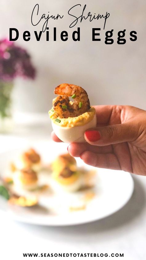 Deviled Egg With Shrimp, Deviled Eggs With Shrimp On Top, Cajun Deviled Eggs Recipe Best, Creole Deviled Eggs, Hot Honey Deviled Eggs, Shrimp Deviled Eggs Recipes, Hot Honey Shrimp Deviled Eggs, Cajun Shrimp Deviled Eggs, Deviled Eggs Shrimp