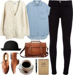 Jeans noir | chemise XL bleu | sac écolier marron Oxford Shoes Outfit, Mode Tips, Black Jeggings, Mode Casual, Mode Vintage, Mode Inspiration, Polyvore Outfits, Fall Winter Outfits, Outfits Casuales