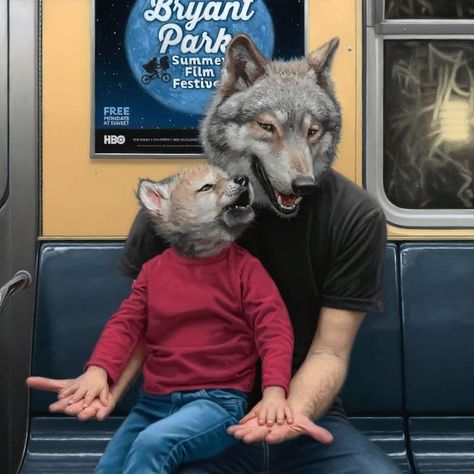 Human Animal, World Mythology, Surreal Portrait, Human Figures, New York Subway, Bryant Park, Animal Portraits, Nyc Subway, Surrealism Painting