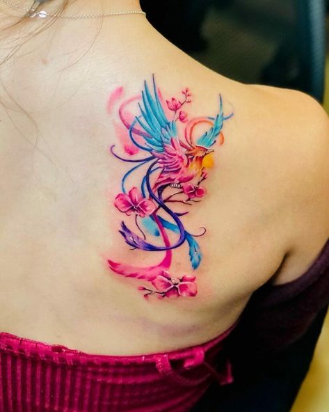 Ideas tattoo for woman Tattoos Behind Ear, Watercolor Phoenix Tattoo, Phoenix Feather Tattoos, Phoenix Tattoo Ideas, Rising Phoenix Tattoo, Phoenix Tattoo Feminine, Small Phoenix Tattoos, Phoenix Bird Tattoos, Phönix Tattoo