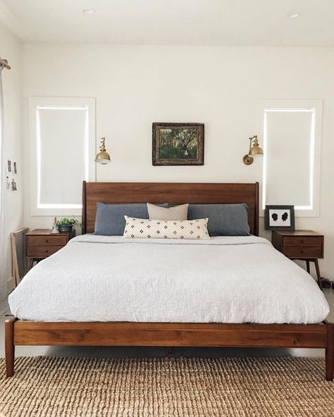 How-To: Proper Wall Sconce Placement | Schoolhouse Sconces Above Bed, Bed Sconces, Bedroom Wall Sconces, Minimal Bedroom, Cama King, Wall Sconces Bedroom, Sconces Bedroom, Above Bed, Bedroom Goals