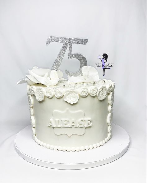 75th Birthday Cake 75 Th Birthday Cake Ideas, 75th Birthday Cake For Man, 75th Birthday Cake Man, 75 Years Birthday Cake, 75th Birthday Cake For Grandfather, 75 Birthday Cake, 75th Birthday, White Cake, Silver Pearls