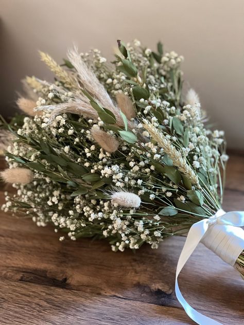 Pampas Bridal Bouquet, Wedding Flowers Dried, Bouquet Rustic Wedding, Wheat Wedding, Dried Gypsophila, Wheat Flower, Bouquet Champetre, Gypsophila Bouquet, Gypsophila Wedding