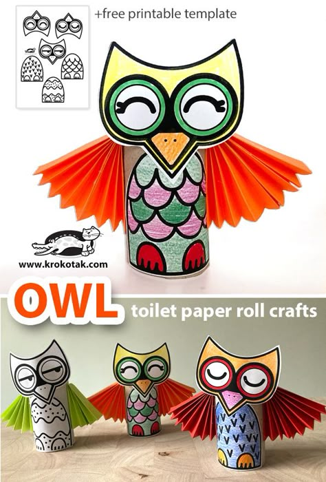 Owl Craft Toilet Paper Roll, Owl Toilet Paper Roll Craft, Toilet Paper Roll Owl, Cardboard Deer, Toilet Roll Art, Owl Templates, Fall Paper Crafts, Bee Crafts For Kids, Farm Animal Crafts