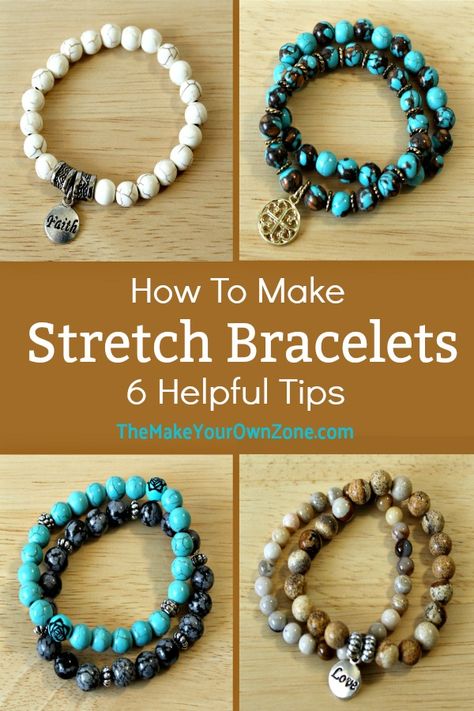 Jewelry Ideas With Beads, Making Bracelets With Stretch Cord, How To Make Bracelets With Elastic Cord, How To Make An Elastic Beaded Bracelet, Best Cord For Bracelets, Elasticated Bead Bracelet, How To Make Beaded Stretch Bracelets, Making Bead Bracelets How To, Making Elastic Beaded Bracelets