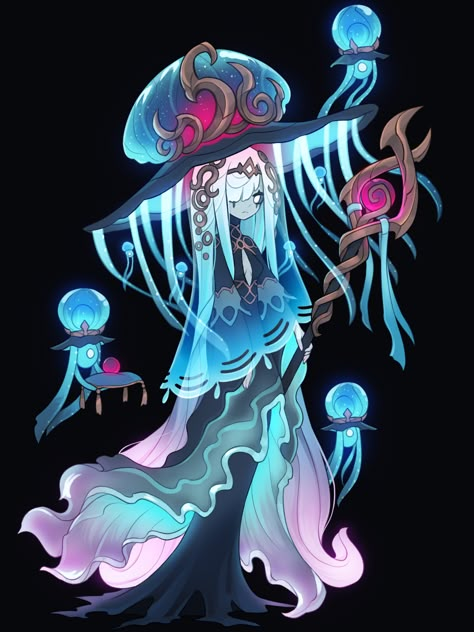 Witch Design, Character Design References, Coven, Dnd Characters, Deep Sea, Creature Art, Fantasy Character Design, Jellyfish, Fantasy Creatures