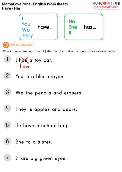 MamaLovePrint . Grade 1 English Worksheets . Basic Grammar (Have / Has) PDF Free Download Grade 1 English Worksheets, Basic Grammar, English Worksheet, Teach English, English Worksheets, Erasers, Teaching English, Grade 1, Learn English