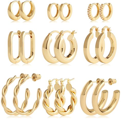 PRICES MAY VARY. 【Fashion Design Huggie Earrings Set】There are dainty styles and classic styles in the combination that will never go out of fashion. One set will suit you for all occasions and outfits. It makes you more elegant and charming. You can wear it alone or wear them together which make you more special. 【High Quality Material Guarantee】Our tiny hoop earring are 14k gold plated, paved AAA Cubic Zirconia, high polished surface, free of lead and nickel, and hypoallergenic. You don’t worr Chunky Gold Hoop Earrings, Christmas Gift For Women, Tiny Hoop Earrings, Light Earrings, Hoops Earrings, Hoop Earring Sets, Trendy Earrings, Huggie Earrings, Huggie Hoop Earrings