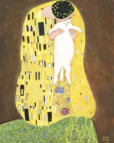 Rosemarie Core, Cool Art Inspiration, Evil Cat Art, Cat Art Background, 30s Aesthetic, 심플한 그림, Klimt Art, Kiss Art, Painting Series