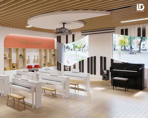 Piano Studio Room, Music Store Design, Studio Room Design, Furniture Aesthetic, Education Design Interior, Music Room Design, Music Classroom Decor, Kindergarten Interior, Classroom Interior