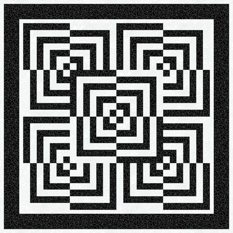 Pattern Optical Illusion, Escher Quilt Patterns, Wonky Log Cabin Quilt, Black Log Cabin, Simple Optical Illusions, Illusion Black And White, Log Cabin Modern, Wonky Log Cabin, Geometric Illusion