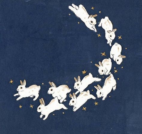 Schinako Moriyama, Rabbits, The Sky, Art Print, Running, Stars, Art