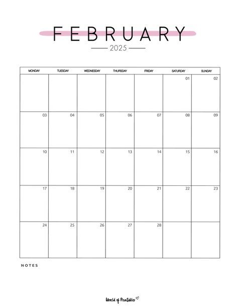 February 2025 Calendar, Goodnotes Calendar, Calendar February, February Calendar, New Year Calendar, Bullet Journal Ideas Templates, Monthly Planner Template, Print Journal, Monthly Calendar Template