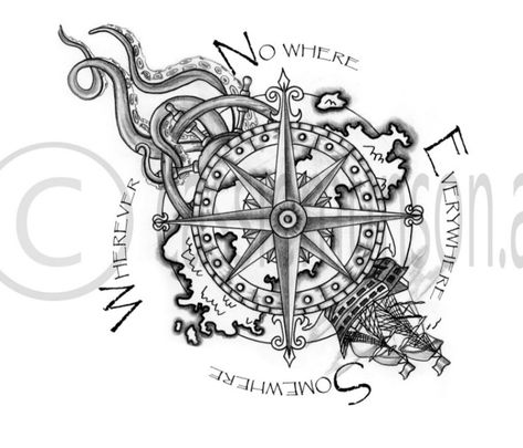 Compass Nautical Tattoo, Old Map Tattoo Design, Fantasy Map Tattoo, Pirate Chest Tattoo, Ofmd Tattoo Idea, Compass And Clock Tattoo Ideas, Pirate Compass Tattoo, Pirate Tattoo Sketch, Pirate Map Tattoo