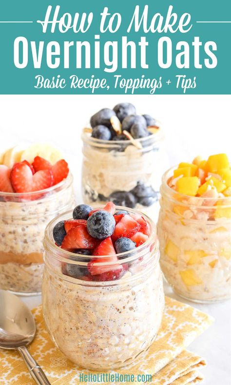 Overnight Oats No Yogurt Recipes, Oatmeal Jars Overnight, Basic Overnight Oats, Overnight Oats Easy, Basic Overnight Oats Recipe, Easy Overnight Oatmeal, Rolled Oats Recipe, Overnight Oatmeal Healthy, Chia Yogurt