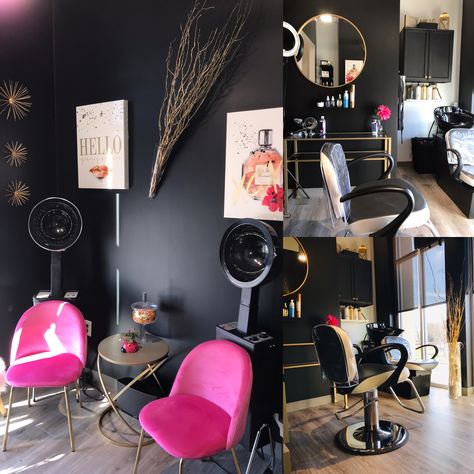 Hair Booth Decorating Ideas, Hair Studio Ideas Small Spaces, Garage Hair Salon Ideas, Braiding Salon Ideas, Braiding Room Ideas, Hair Suite Decor Salon Ideas, Hairstylist Room Ideas, Salon Suite Decor Small Spaces, Hair Room Ideas At Home