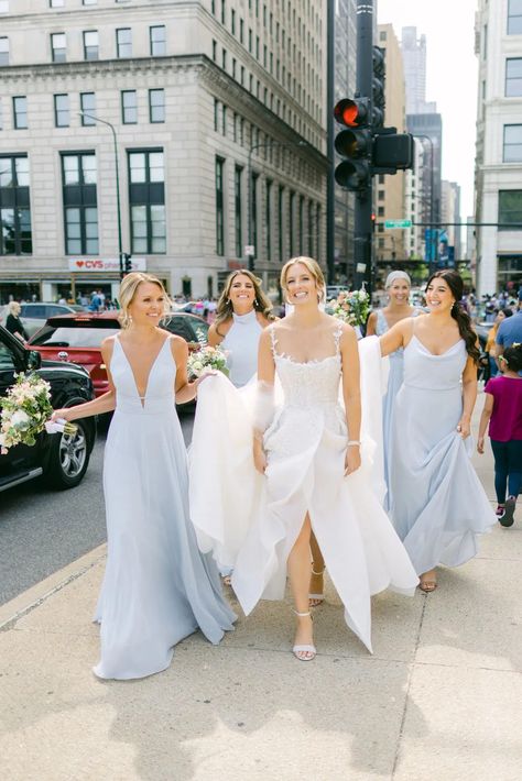 Ice Blue And Black Wedding, Jenny Yoo Whisper Blue, Ice Blue Dresses, Light Blue Chiffon Bridesmaid Dress, French Blue Bridesmaid Dress, Powder Blue Bridesmaid Dress, Mismatched Bridesmaid Dresses Blue, Ice Blue Bridesmaid Dress, Summer Weddings Bridesmaids