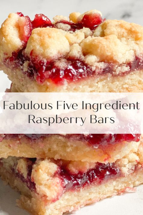 Learn how to make these fabulous raspberry bars with only five ingredients! A buttery shortbread cookie crust layered with sweet raspberry jam and topped with a sweet crumb topping is an easy homemade summer dessert! #barcookies #summerbaking #baking #raspberrybarseasy #raspberrybarsrecipes #raspberrybarsshortbread Shortbread Cookie Crust, Raspberry Bars, Raspberry Desserts, Raspberry Recipes, Buttery Shortbread, Dessert Bar Recipe, Shortbread Cookie, Bar Recipe, Crumb Topping