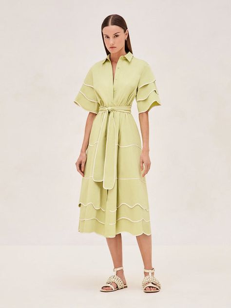 New Arrivals 2025 Summer Fashion, Layer Dress Outfit, Alexis Rhodes, Cotton Dresses Summer, Summer Dressing, Classic Shirt Dress, Summer 2025, Layer Dress, Green Midi Dress