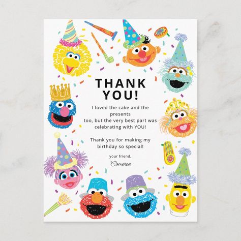 Sesame Street Confetti Happy Birthday Postcard Eloise Birthday, Sesame Street Birthday Invitations, Sesame Street Invitations, Happy Birthday Postcard, Sweet Birthday Messages, Birthday Postcard, Elmo Birthday Party, Abby Cadabby, Sesame Street Birthday Party