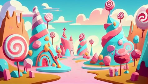 Sweet candy land 2d background environme... | Premium Photo #Freepik #photo #cartoon-game #game-map #game-illustration #game-design Sweet Candy Background, Candy Land Illustration, Gaming Template, Candy Illustration, Horizontal Background, 2d Background, Candy Background, Map Game, Background Environment