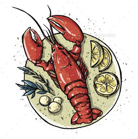 Lobster Dish Lobster Drawing, Paintbrush Tattoo, Food Lobster, Lobster Art, Lobster Dishes, Cartoon Food, Pumpkin Vector, The Best Anime, Food Sketch