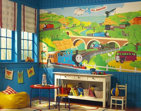 Thomas The Tank Engine YH1415M wall mural Thomas Bedroom, Train Bedroom, Large Wall Murals, Colorful Kids Room, Train Theme, Train Room, Toddler Boys Room, Thomas The Tank, Thomas The Train