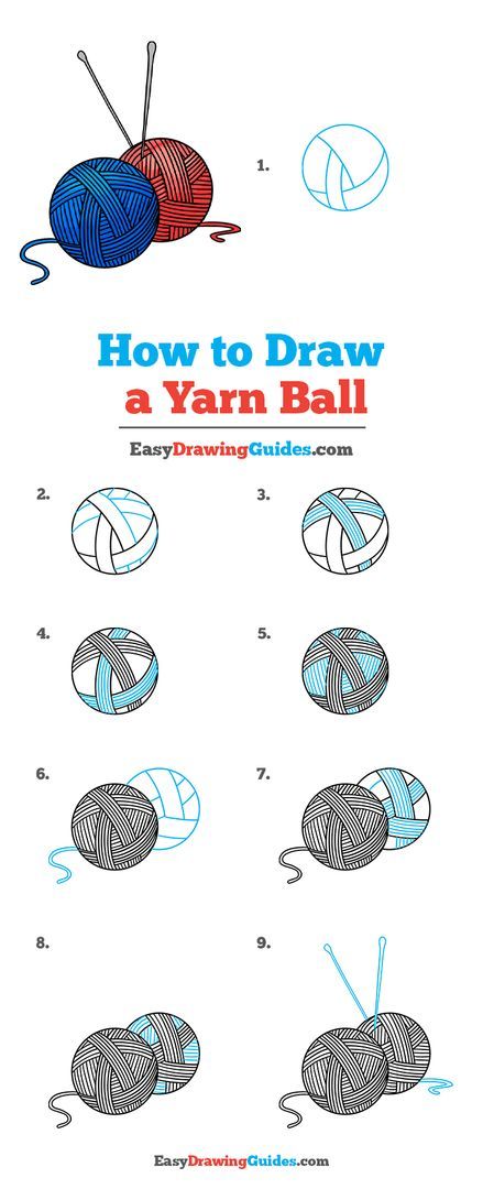 How To Draw A Ball Of Yarn Step By Step, Knitting Patterns Illustration, Ball Of Yarn Drawing Easy, Yarn Drawing Illustration, Yarn Illustration Drawings, How To Crochet A Ball Step By Step, Ball Of Yarn Drawing, Yarn Ball Drawing, Yarn Doodle