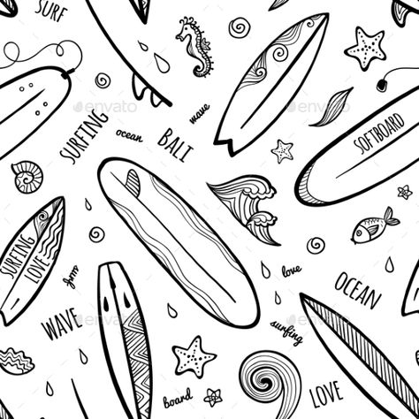 Black ink hand-drawn surfing boards vector seamless pattern Surfing Board, Holiday Program, Surfboard Design, Tshirt Design Men, Surf Board, Surfing Waves, Print Inspiration, Simple Doodles, Summer Art