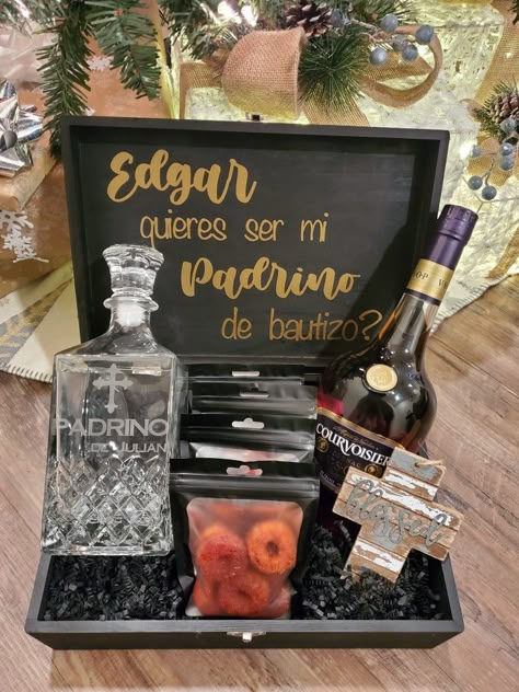 Padrino Gift Ideas, Godparent Proposal Box Ideas, Padrinos Proposal Ideas, Godfather Proposal, Nino And Nina Proposal Ideas, Padrino Proposal Ideas Wedding, Bautizo Proposal, Chambelan Proposal Ideas, God Father Proposal Box Ideas