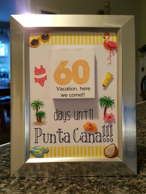 Dollar Tree frame + washi tape, stickers, & glue = Vacation countdown calendar with tear-off numbers. Super simple!! Vacation Countdown Calendar, Vacation Countdown For Kids, Diy Countdown, Disney Vacation Countdown, Vacation Calendar, Countdown For Kids, Whiteboard Ideas, Dollar Tree Frames, Vacation Countdown