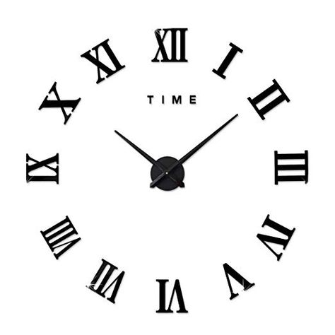 FAS1 Modern DIY Large Wall Clock Big Watch Decal 3D Stickers Roman Numerals Wall Clock Home Office Removable Decoration for Living Room - Black (Battery NOT Included) Wall Clock Sticker, Diy Mural, Wall Clocks Living Room, Contemporary Wall Clock, Diy Wall Clock, Mirror Wall Clock, Diy Clock Wall, Clock Parts, Mirror Stickers