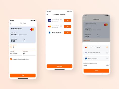 Payment methods by Valik Volkotrub on Dribbble Payment Page Ui Design, Mobile Payment Ui, Payment Ui Design, Login Page Design, Restaurant App, E-commerce App, Card Ui, Ecommerce App, Ui Design Trends