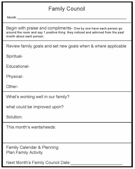 family council planner...  cool idea. Family Council Printable, Family Council, Family Meetings, Family Mission Statements, Family Mission, Family Binder, Family Bonding Activities, Family Counseling, Family Meeting