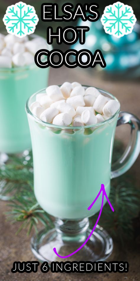 Frozen Themed Hot Chocolate Bar, Christmas Elf Hot Chocolate, Marshmallow Drink Recipes, Frostbite Blue Christmas Cocoa, Different Hot Chocolate Recipes, Fancy Hot Chocolate Recipe, Frozen Drinks Recipes, Drinks With Whipped Cream, Frozen Hot Chocolate Bar