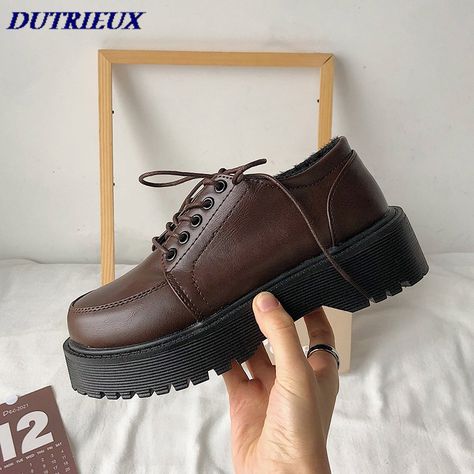 brown platform loafers Women Oxford Shoes Flat on Platform 2024 Casual Shoes Lace Up Leather Shoes