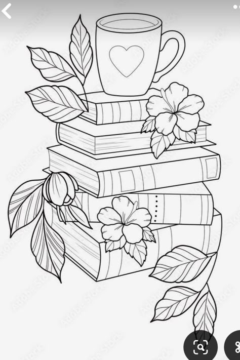 Self Love Tattoo, Pola Sulam, Book Tattoo, Book Drawing, Doodle Art Designs, Coloring Book Art, Cute Coloring Pages, Color Pages, Reading Journal